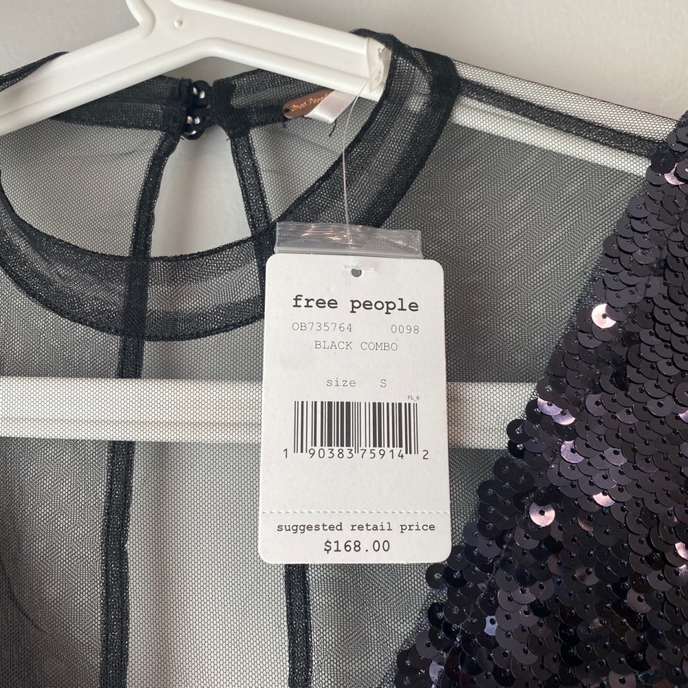Free People Dance Til Dawn Black Sequined Mini Dress Size Small NWT (runs big) - Picture 5 of 10
